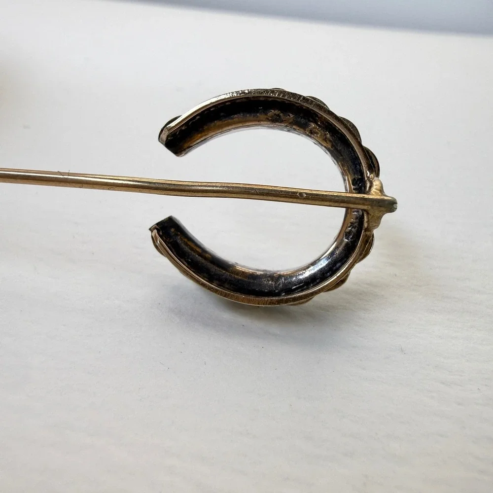 Antique Horseshoe Stick Pin Clear Paste Stones Sterling Silver Equestrian